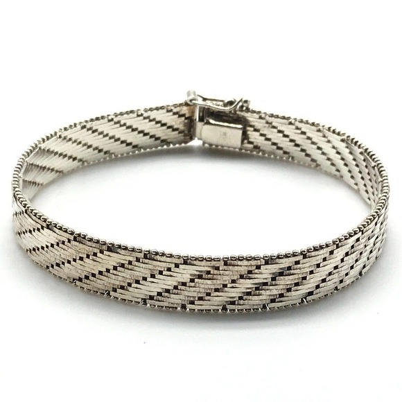 Vintage 925 Italian Sterling Silver Flat Flexible Chain Link Bracelet 7.5" - Picture 1 of 5